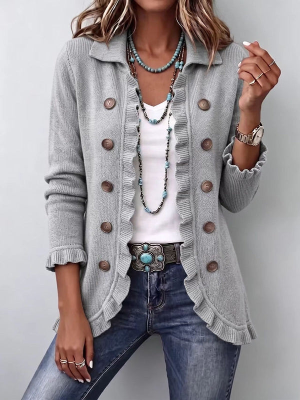 Helen | Grey Marl Knit Ruffle Jacket