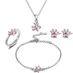 Pink Gold Paw Jewelry Set – 4 Pieces with Zirconia Heart (Ring, Necklace, Earrings, Bracelet)