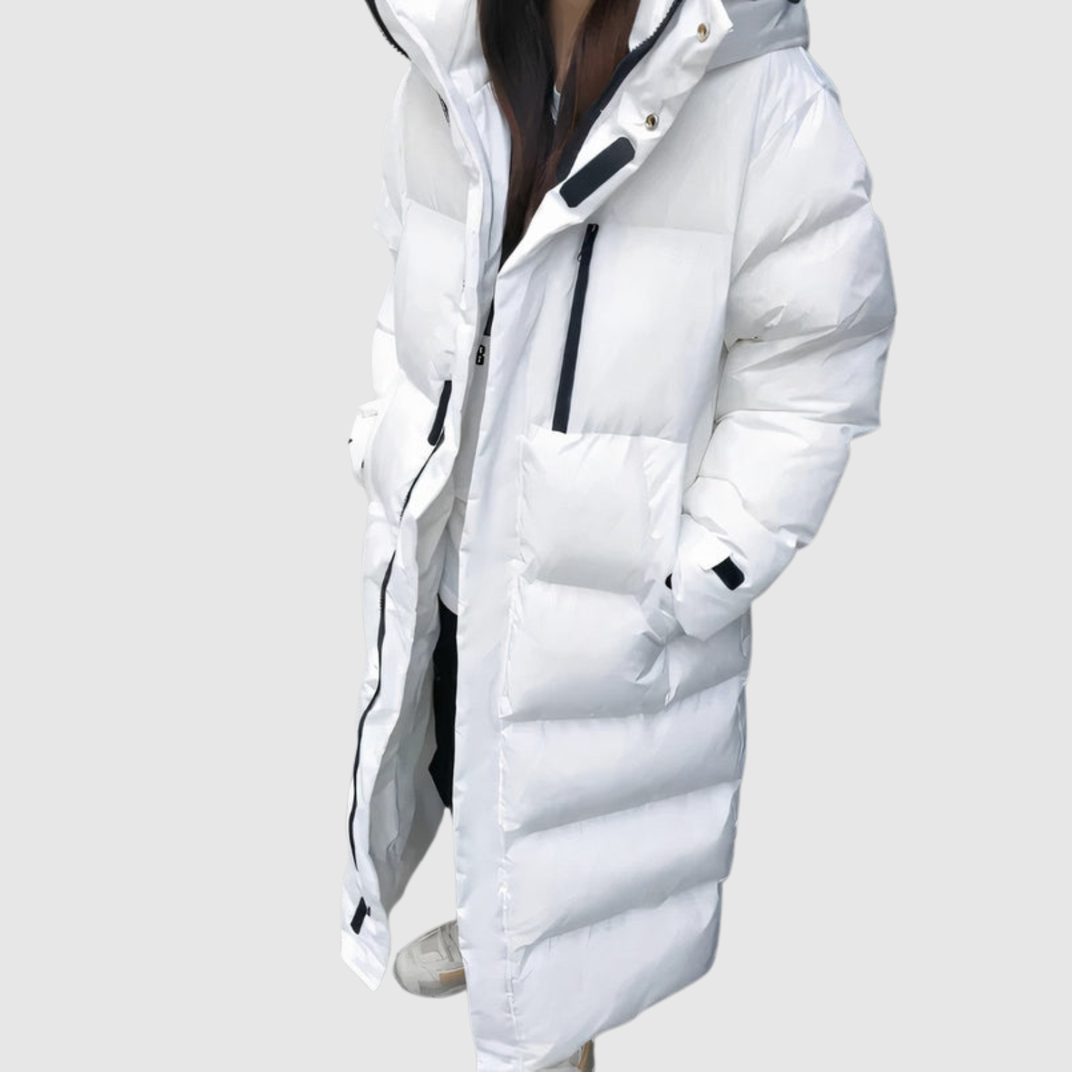 Long Quilted Hooded Coat for women, view 3