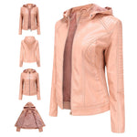 Faux Leather Jacket, Removable Hood for women, view 8