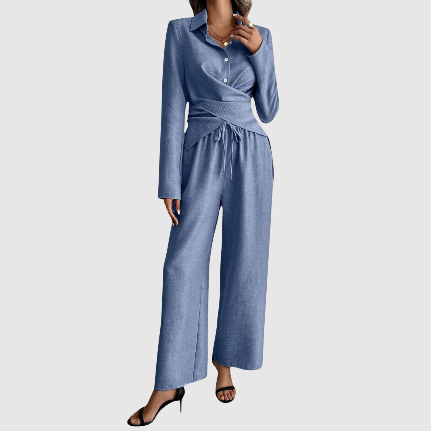 Hazel women's tie-front blouse & trouser set