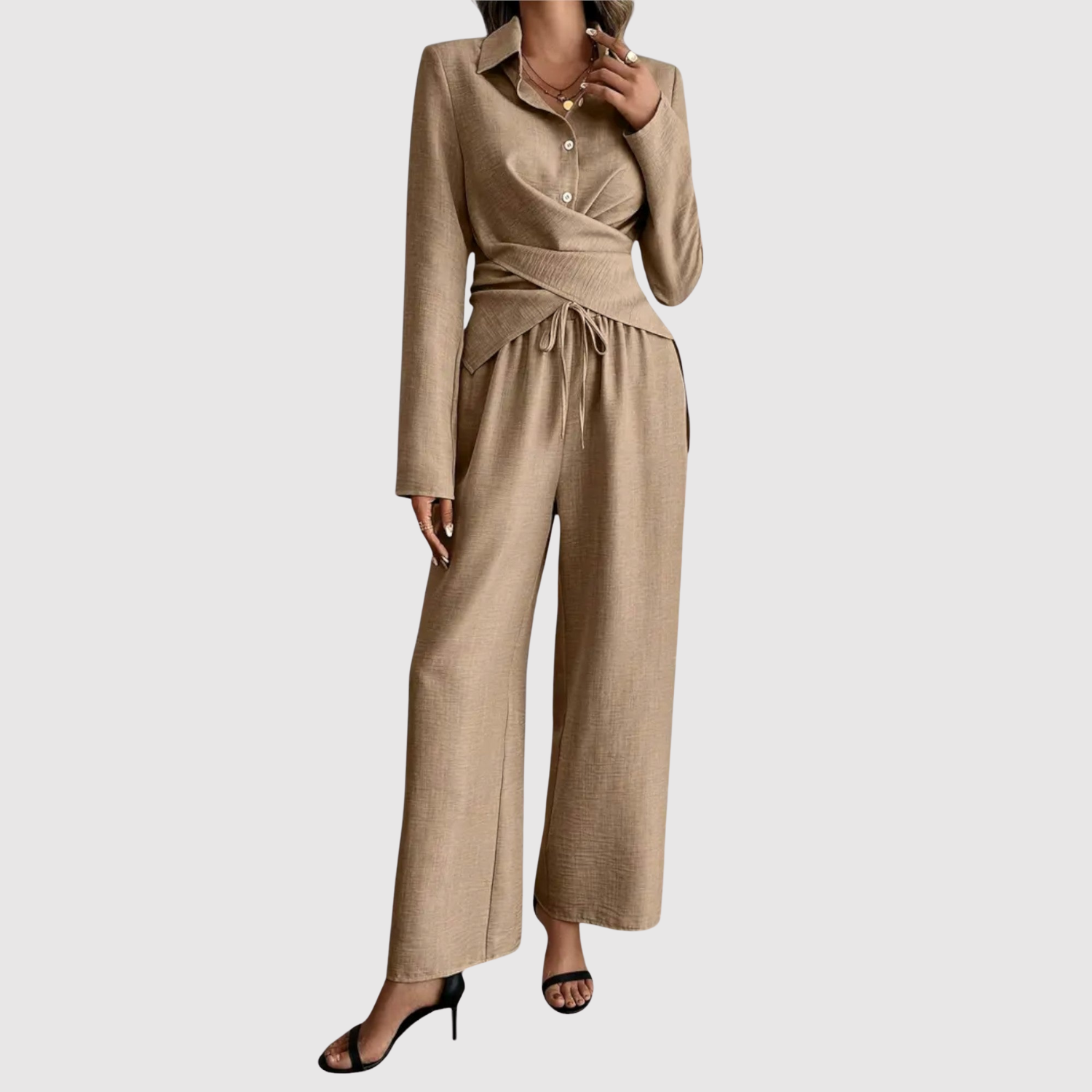 Hazel women's tie-front blouse & trouser set