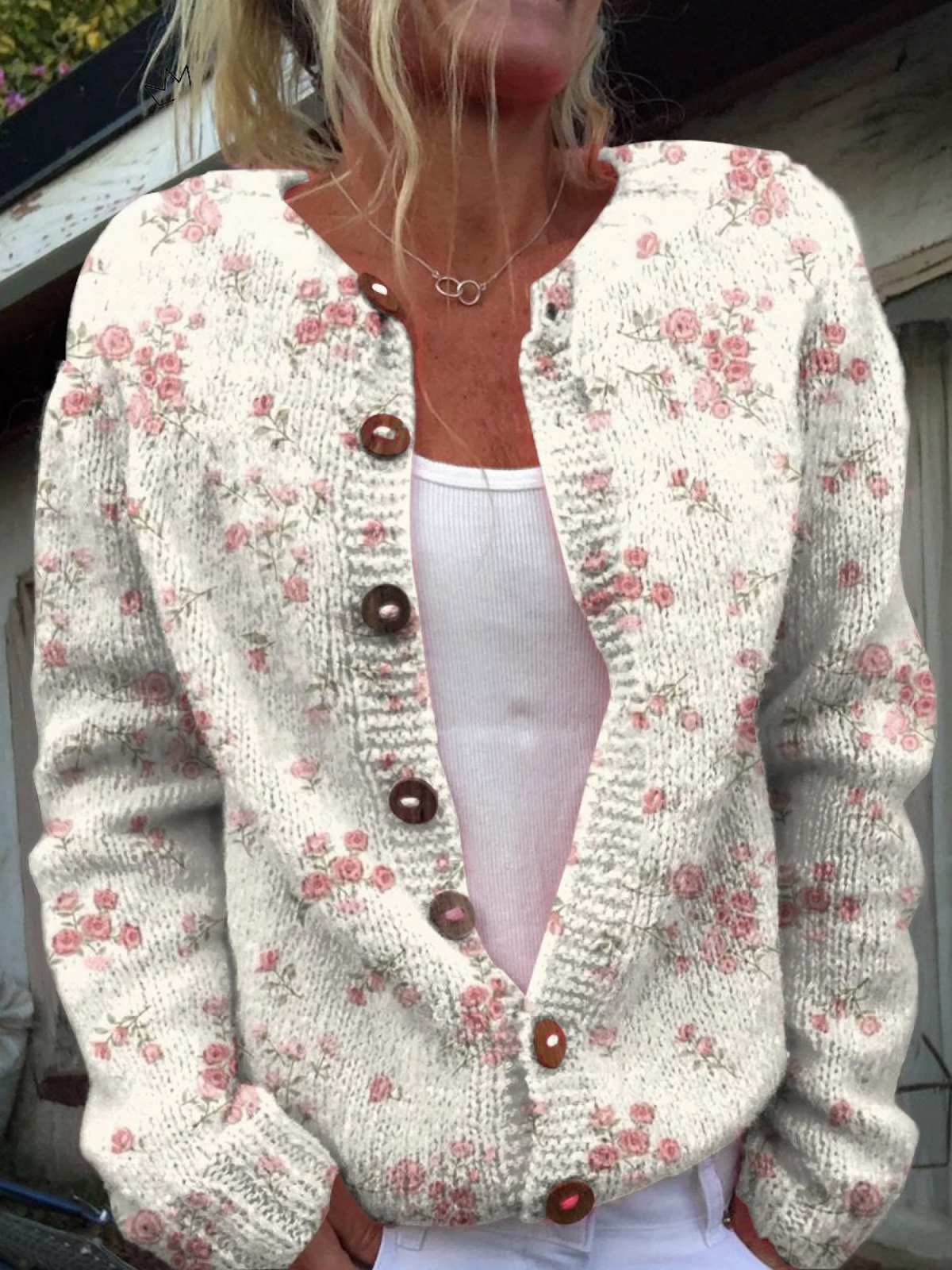 Vanessa pink rose knitted cardigan