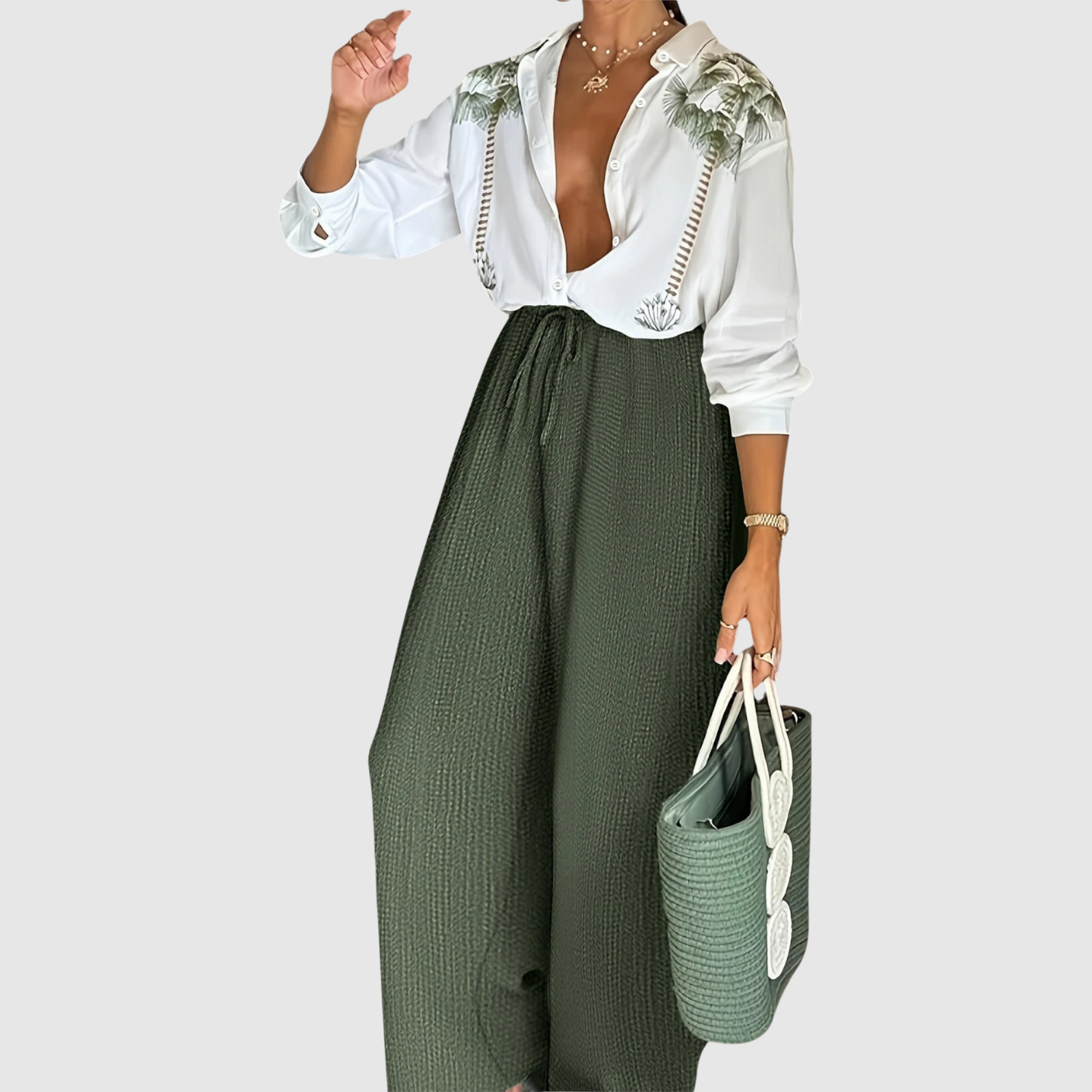 Teresa women's printed shirt & wide-leg trouser set