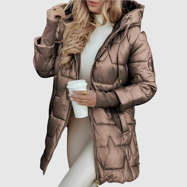 Pearl women's long faux fur collar coat