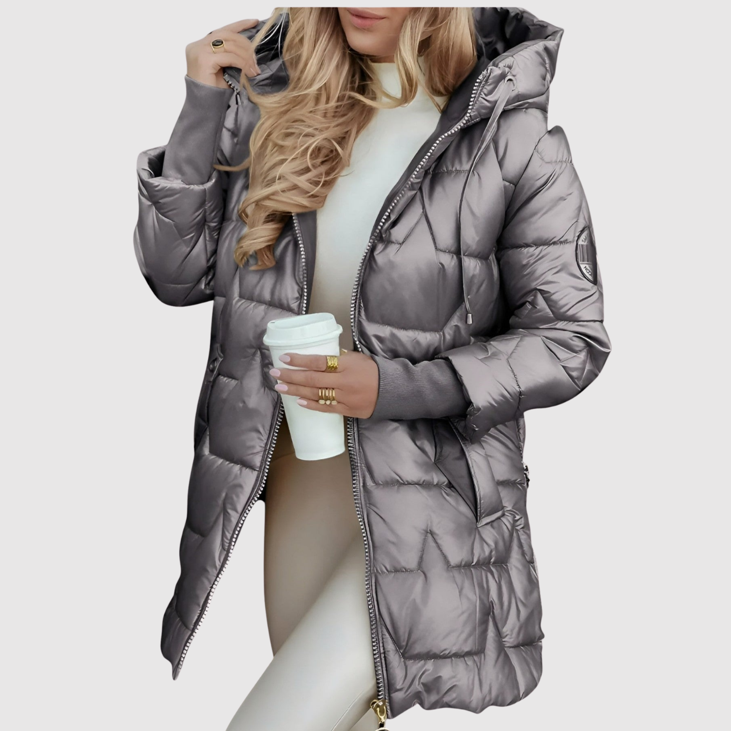 Pearl women's long faux fur collar coat