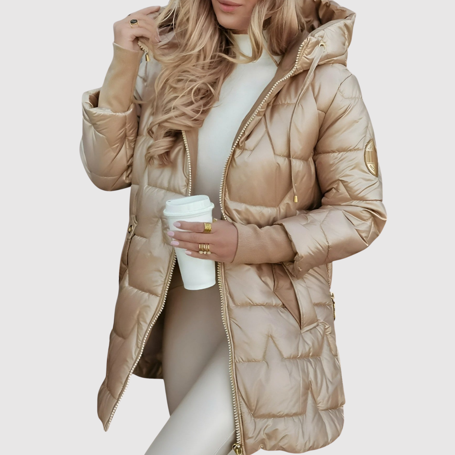 Pearl women's long faux fur collar coat