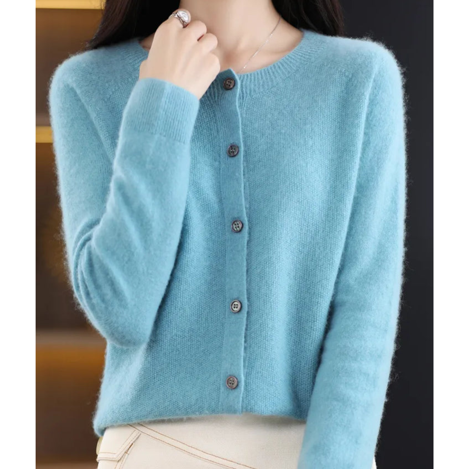 Merino Wool & Cashmere Blend Cardigan for women, view 4