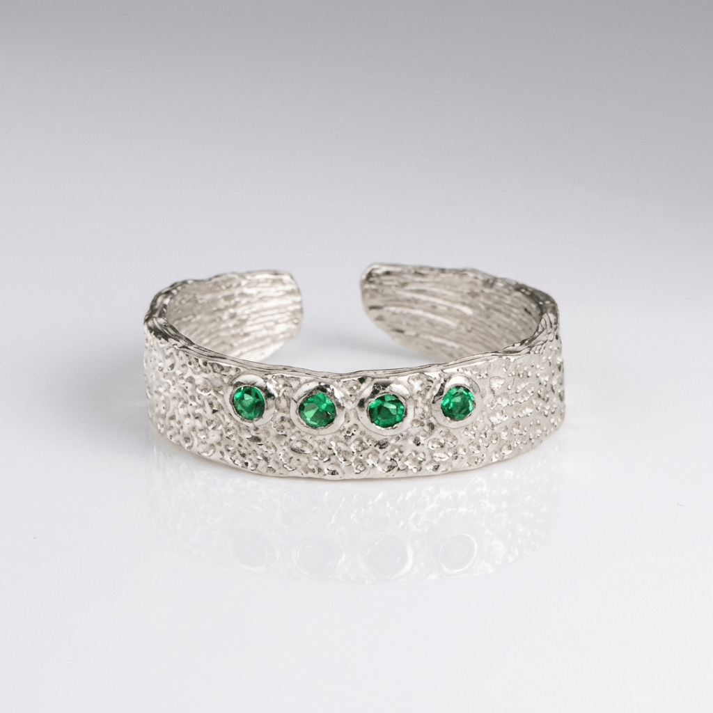 Emerald Textured Cuff Ring — (Adjustable)