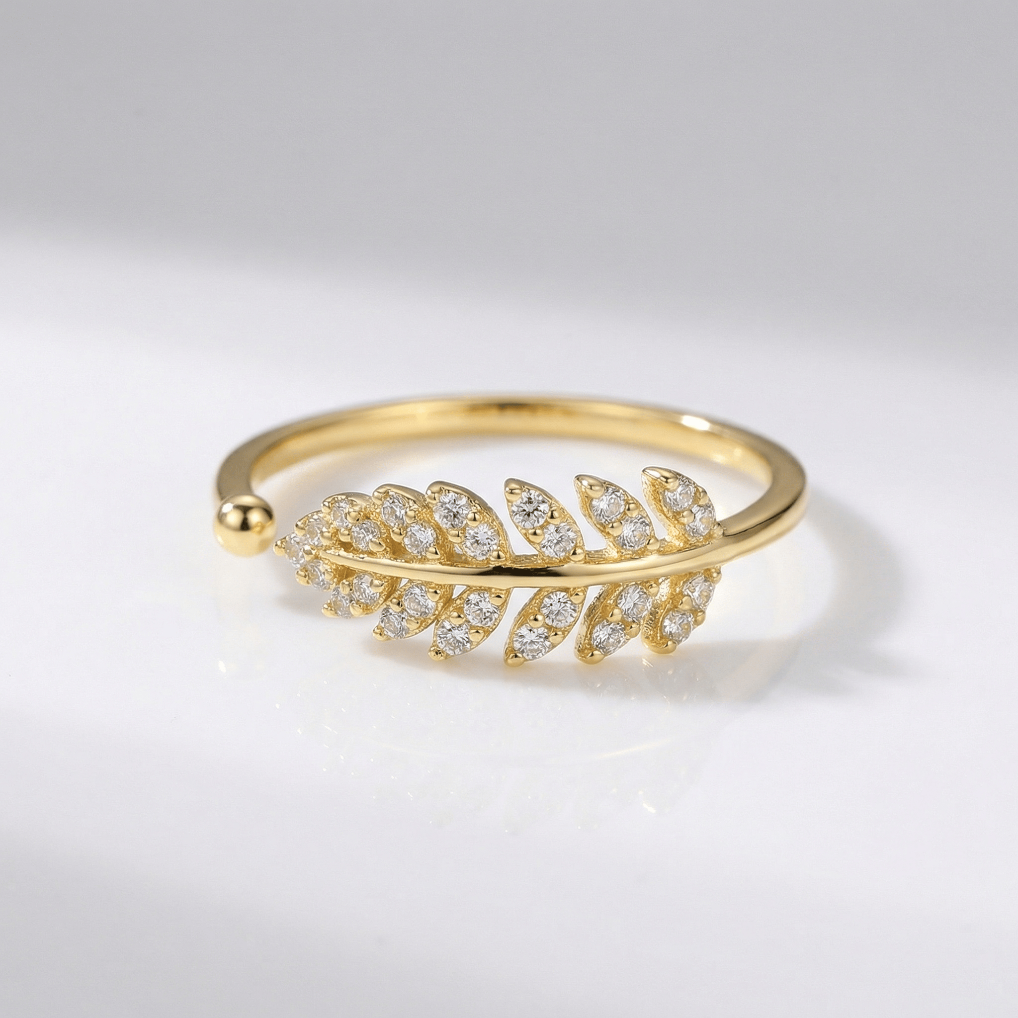 Silver Feather Zirconia Ring — (Adjustable)