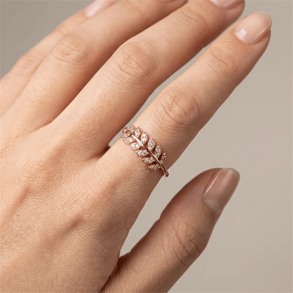 Silver Feather Zirconia Ring — (Adjustable)