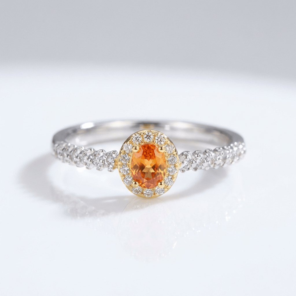 Silver Orange Topaz Halo Ring — (Adjustable)