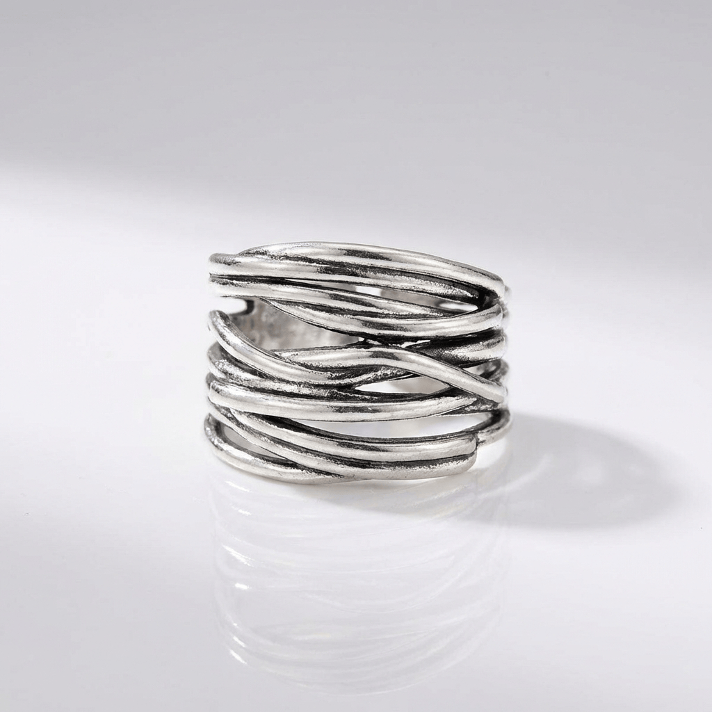 Silver Stacked Zirconia Ring — (Adjustable)