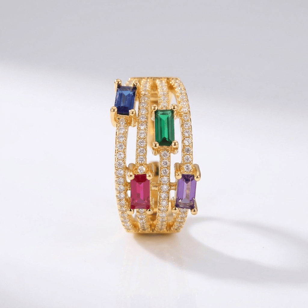 Gold Colourful Gemstone Ring — (Adjustable)
