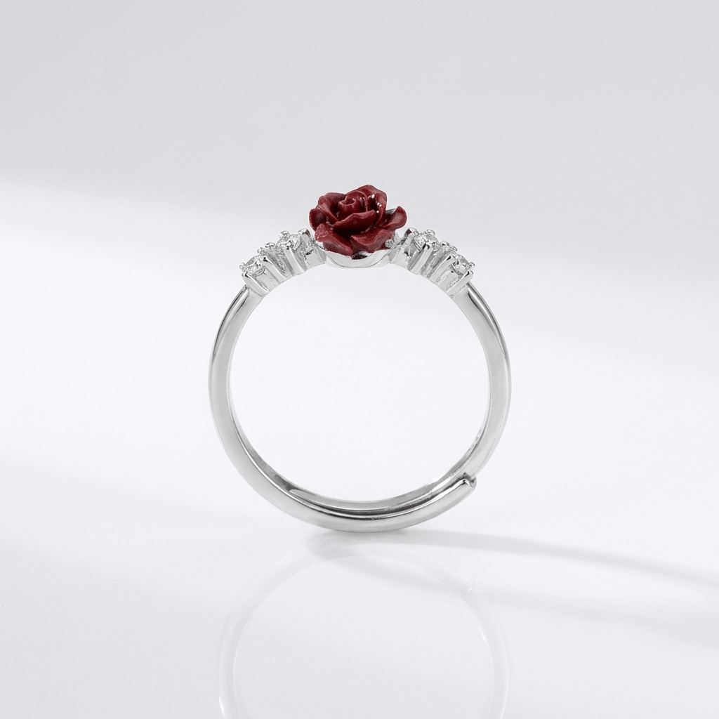 Silver Rose Diamond Ring — (Adjustable)