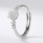 Silver Rose Diamond Ring — (Adjustable)