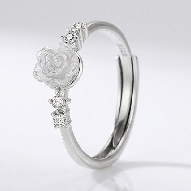 Silver Rose Diamond Ring — (Adjustable)