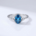 Silver Blue Topaz Oval Ring — (Adjustable)