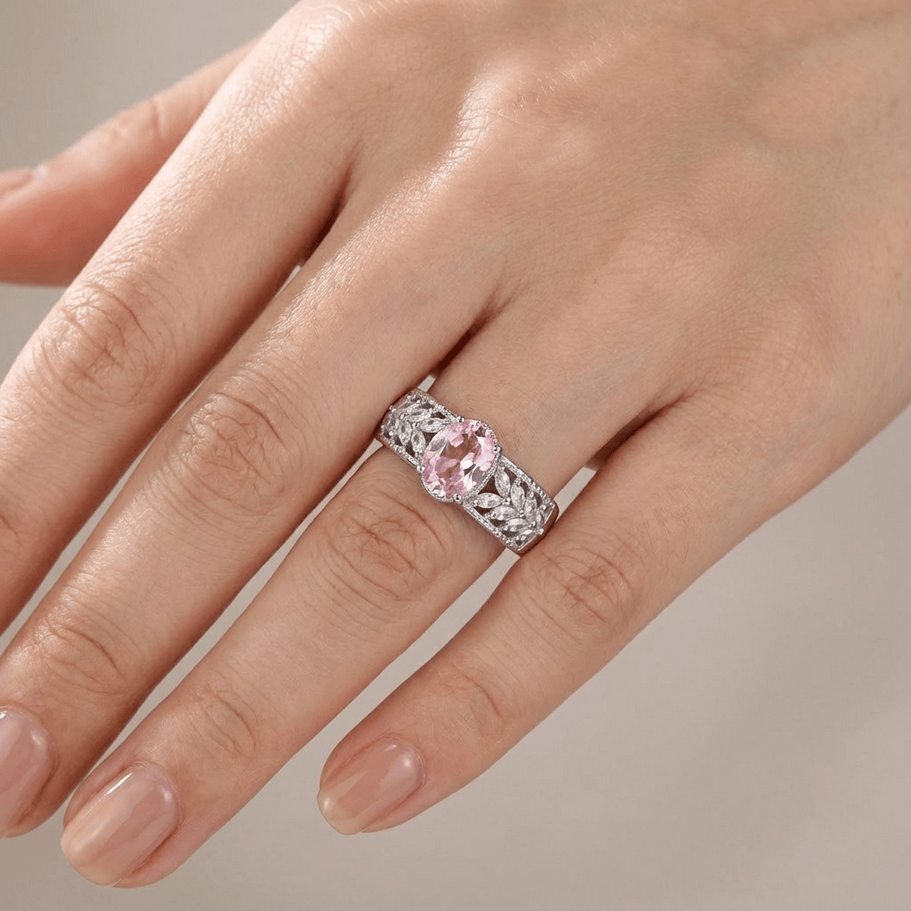 Pink Crystal Band Ring — (Adjustable)