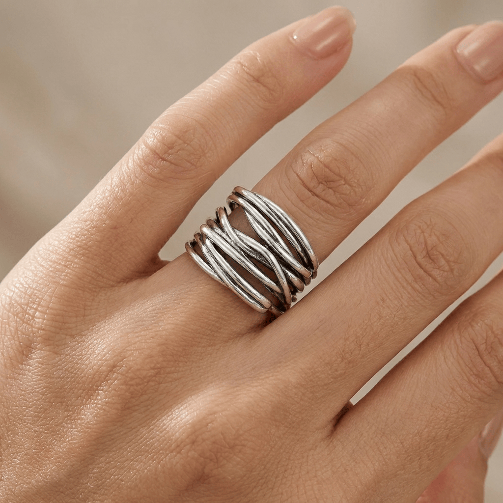 Silver Stacked Zirconia Ring — (Adjustable)