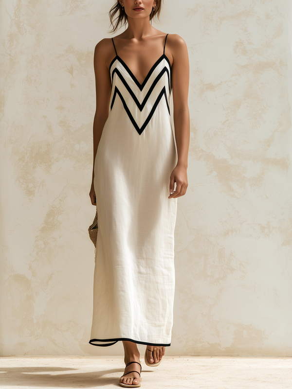 Loretta contrast chevron maxi dress
