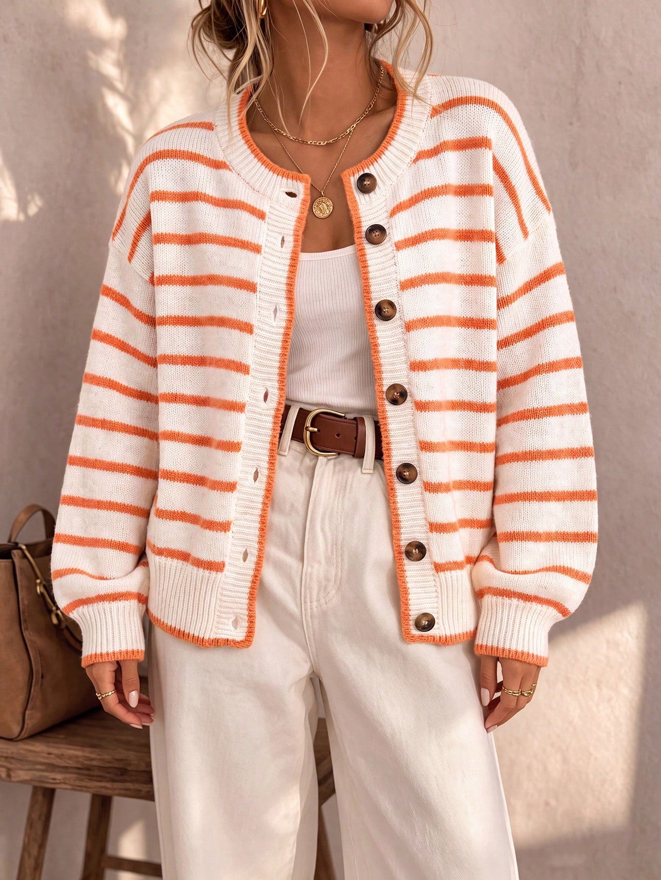 Amelia striped open-front cardigan