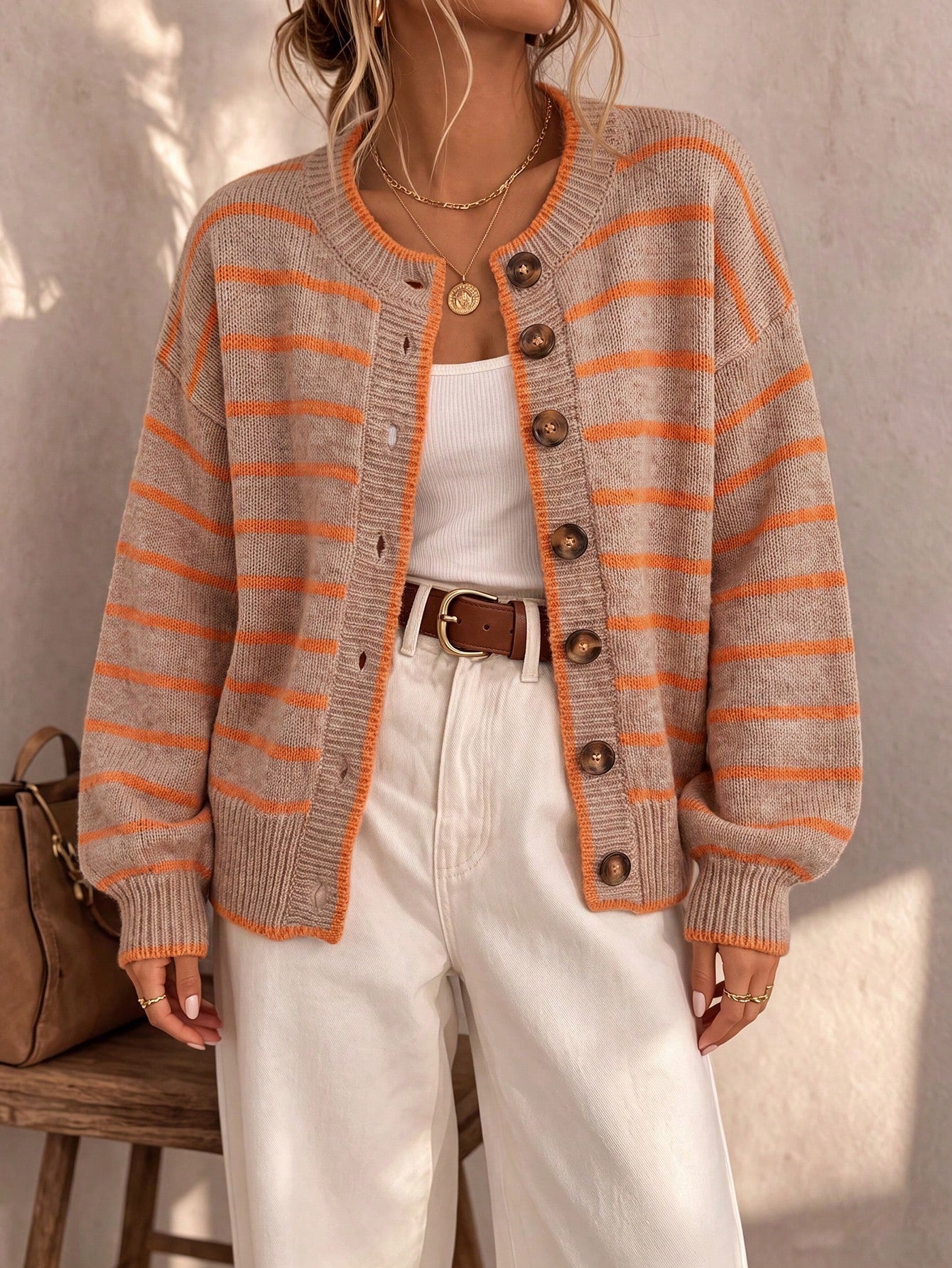 Amelia striped open-front cardigan