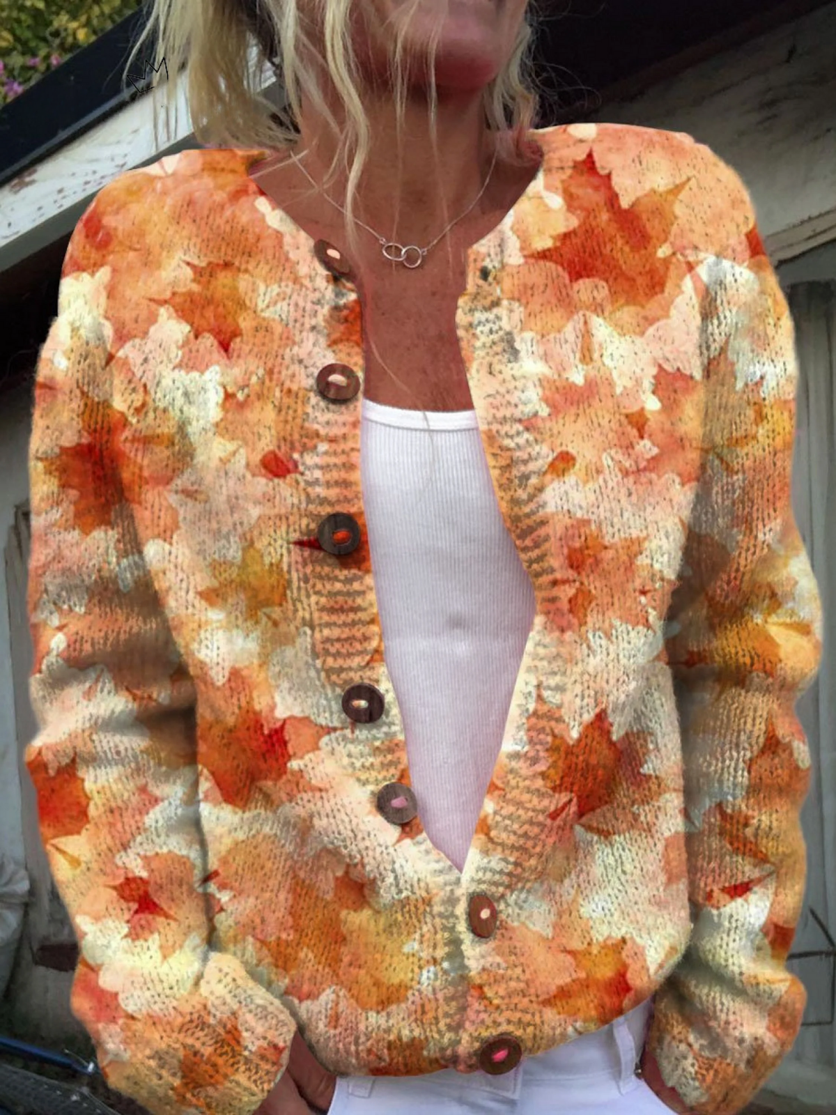 Edith autumn maple leaf knitted cardigan