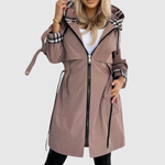 Amy women's long lightweight belted hooded coat
