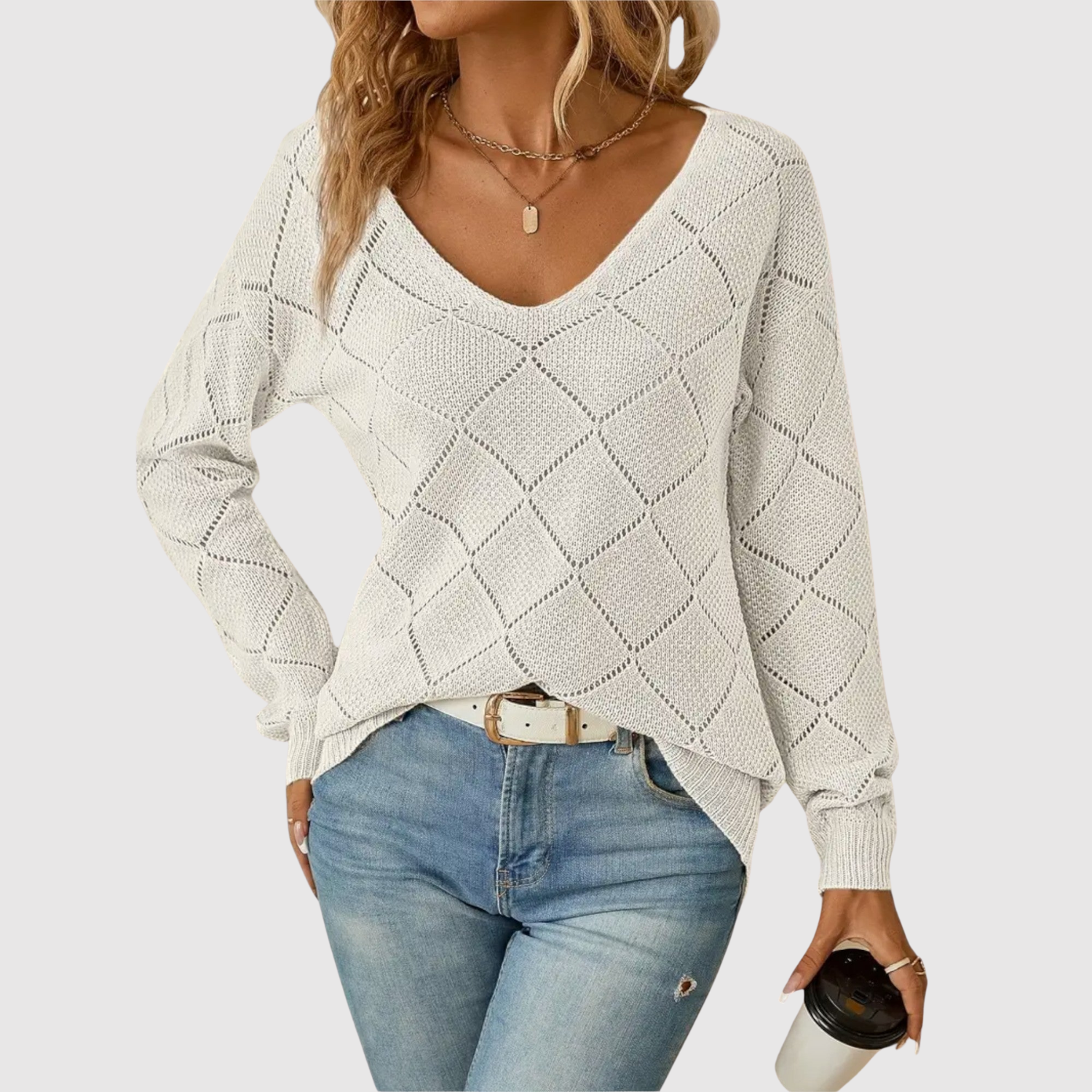 Elegant V Neck Jumper for women, view 3