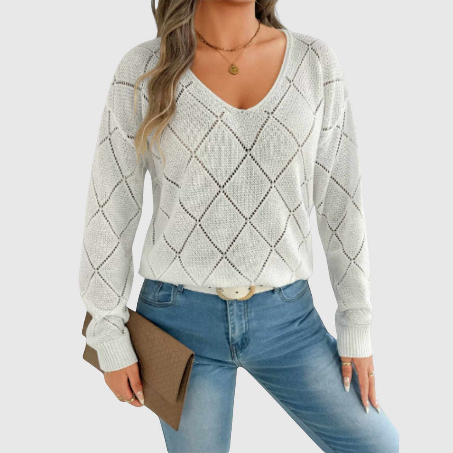 Elegant V Neck Jumper for women, view 2