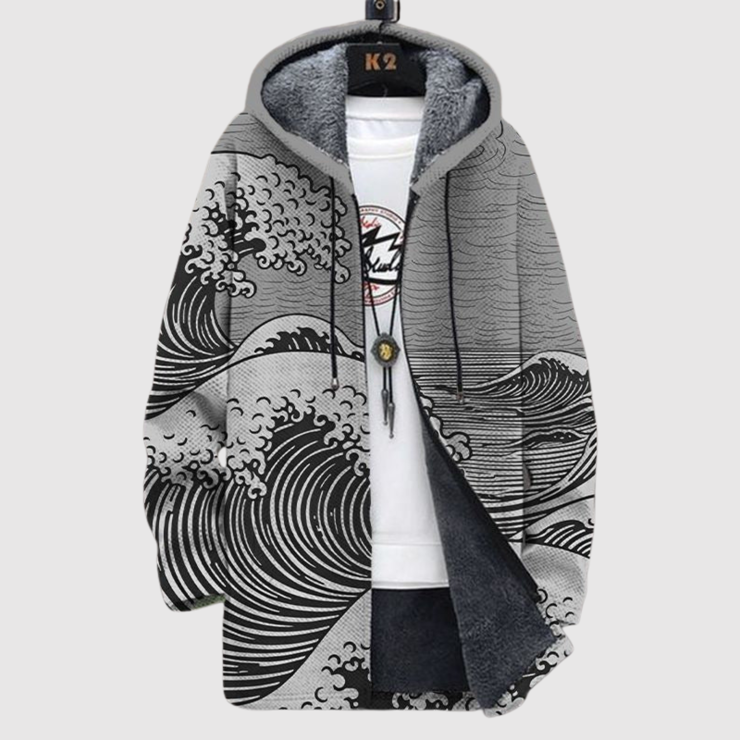Women's japanese wave print hoodie, view 3