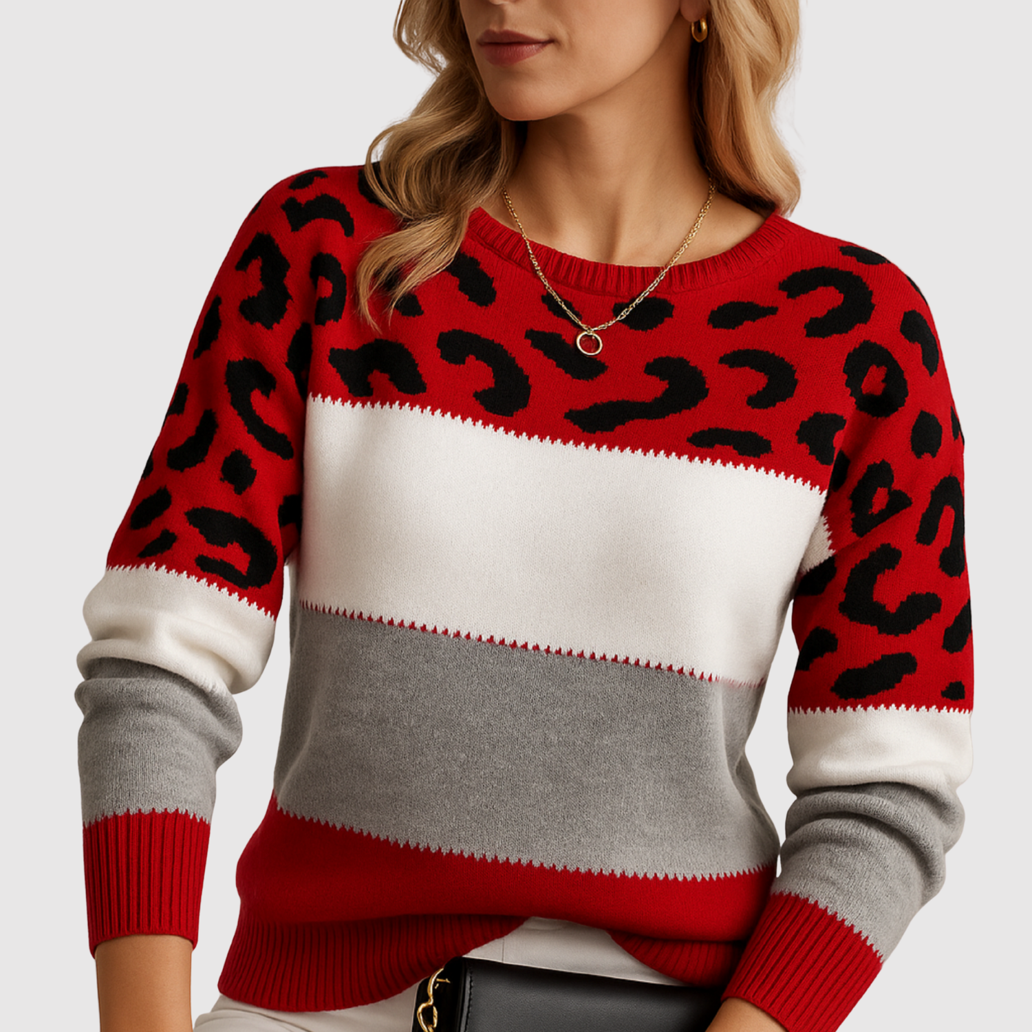 Leopard Colour Block Jumper for women, view 3