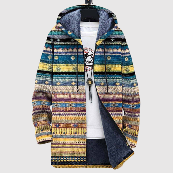 Women's warm folk print hoodie