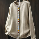 Contrast Button Crew Neck Knit Cardigan for women, view 6