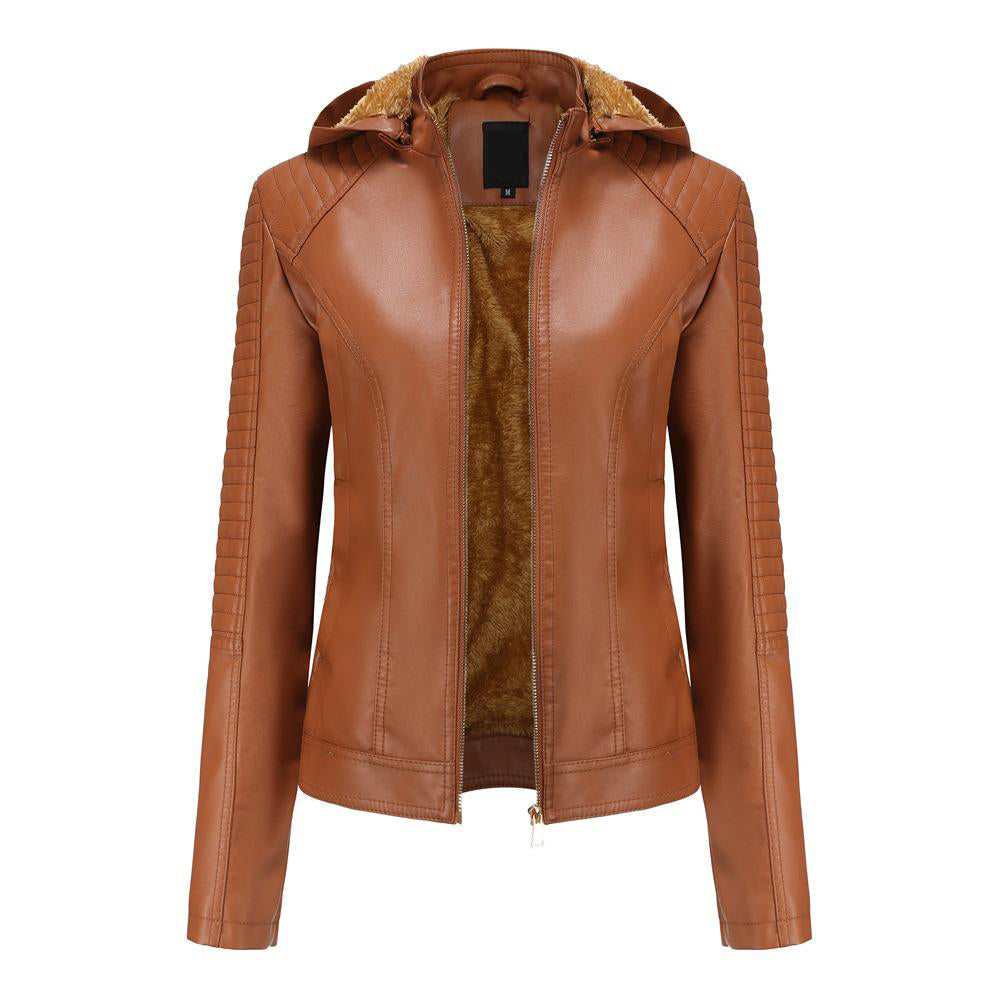Faux Leather Jacket, Removable Hood for women, view 5