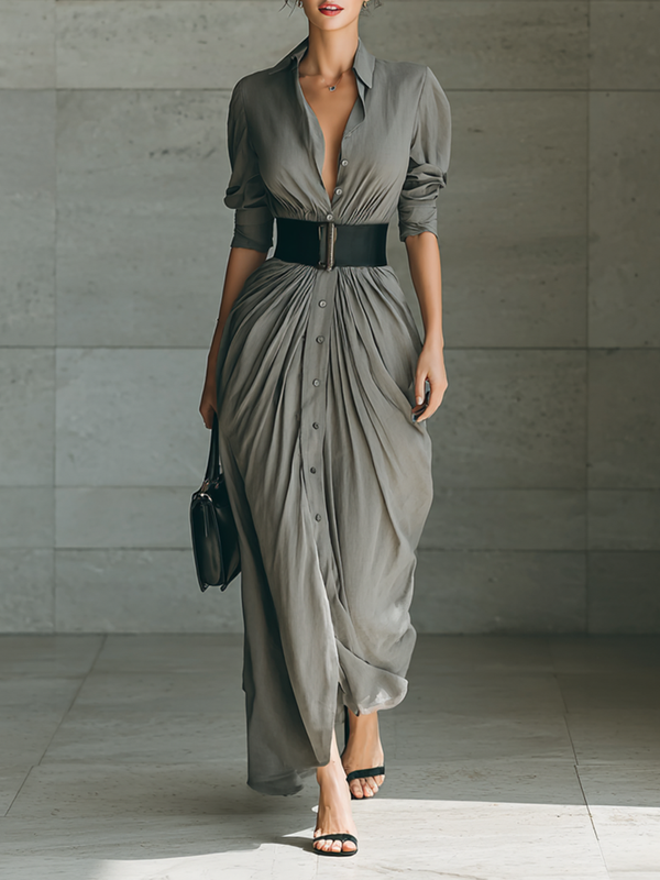 Zahara | Pleated Belted Long Dress