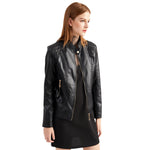 Faux Leather Motorcycle Jacket for women, view 4