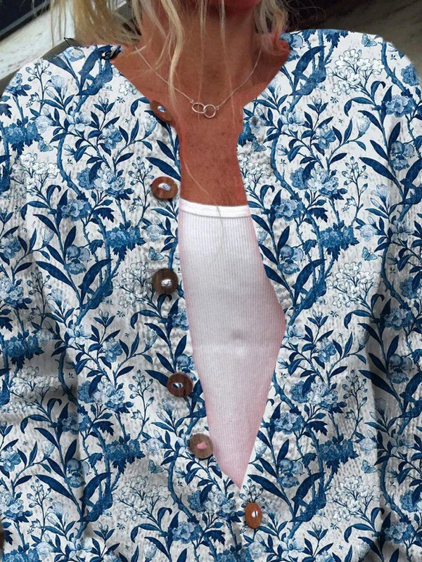 Tabitha blue botanical bird knitted cardigan