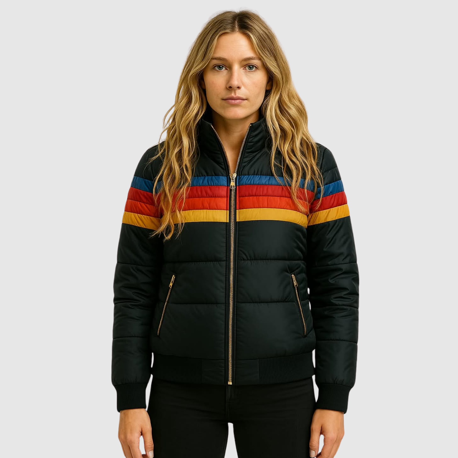 Colour Stripe Padded Jacket for women, view 2