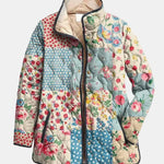 Olive women's floral geometric patchwork quilted jacket
