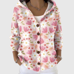 Olive women's hooded knitted jacket