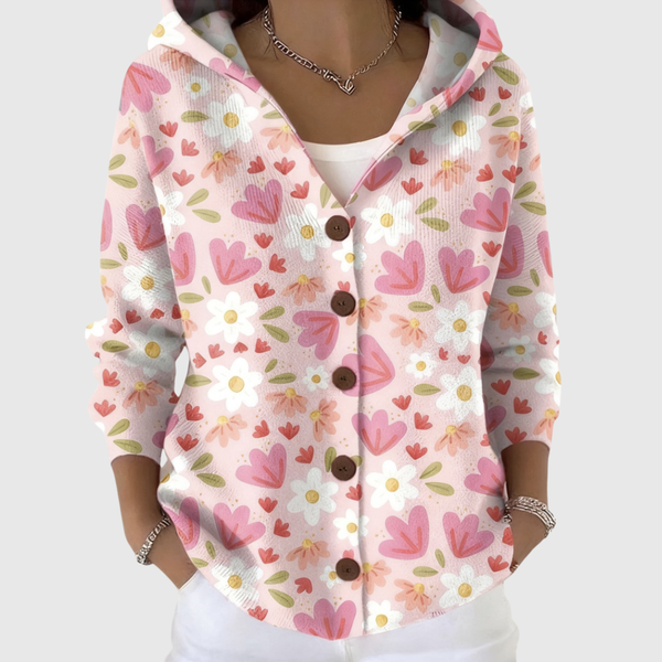 Olive women's hooded knitted jacket