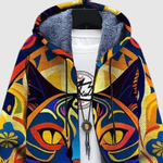 Women's colourful cat print hoodie, view 2