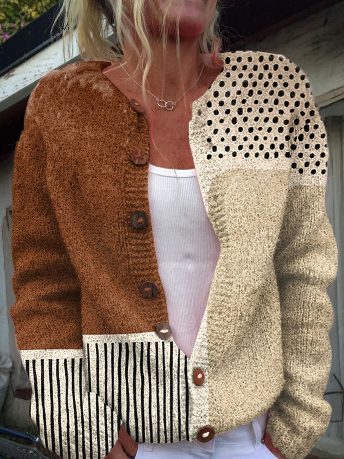 Susannah caramel patchwork knitted cardigan