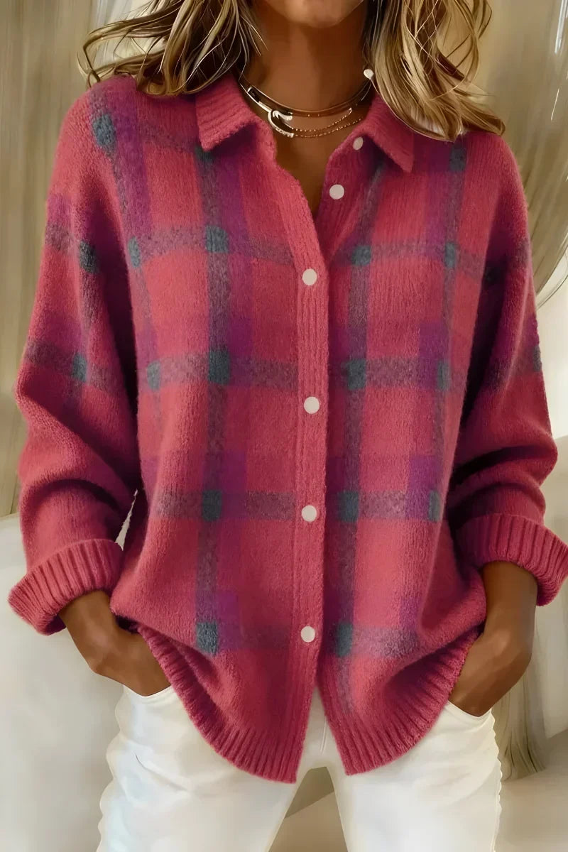 Kate pink collared checked cardigan