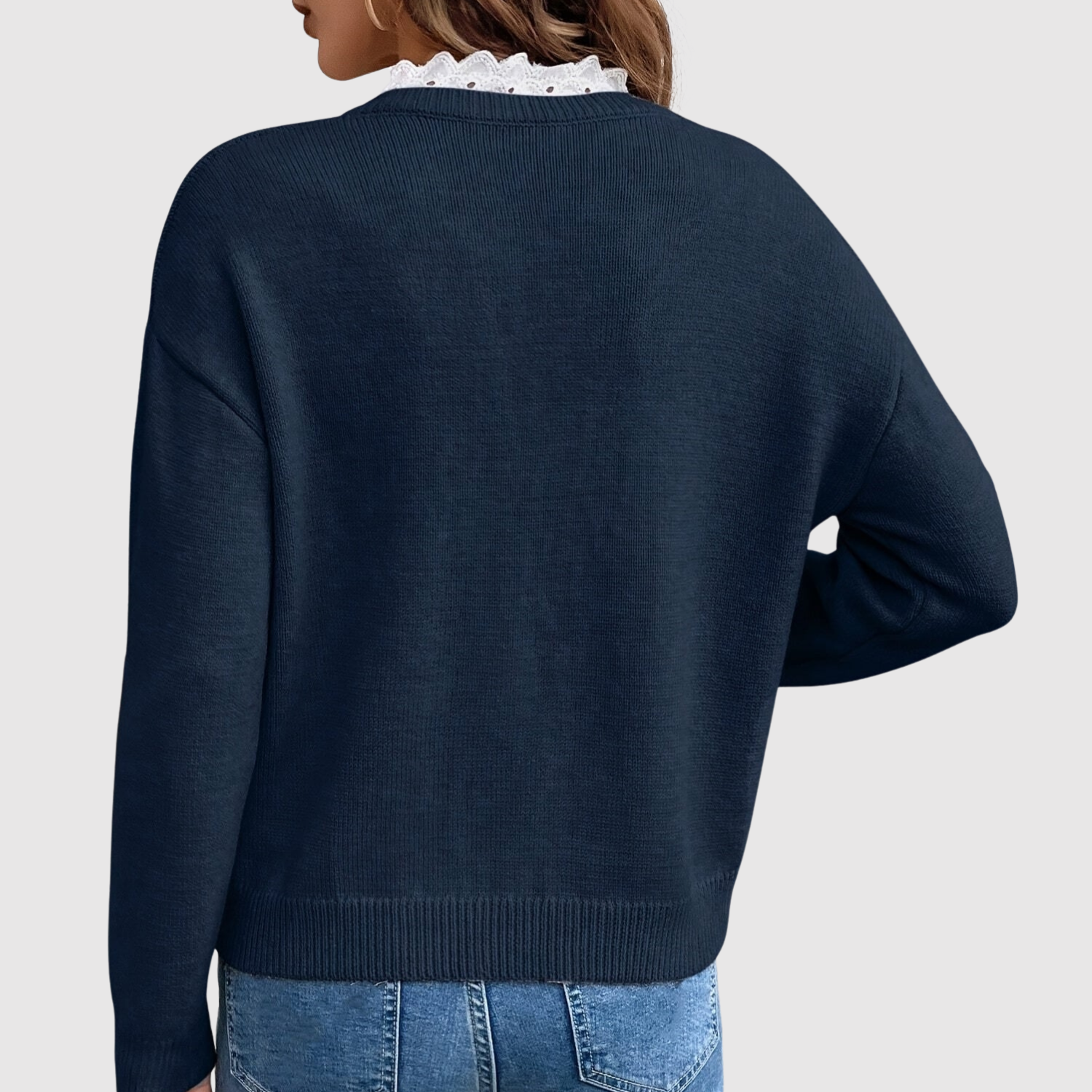 Lace Trim V Neck Jumper for women, view 2