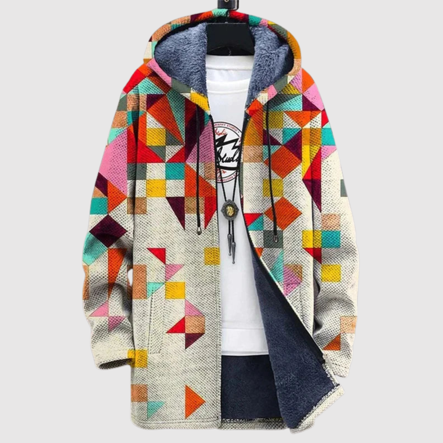 Women's geometric colour print hoodie, view 2