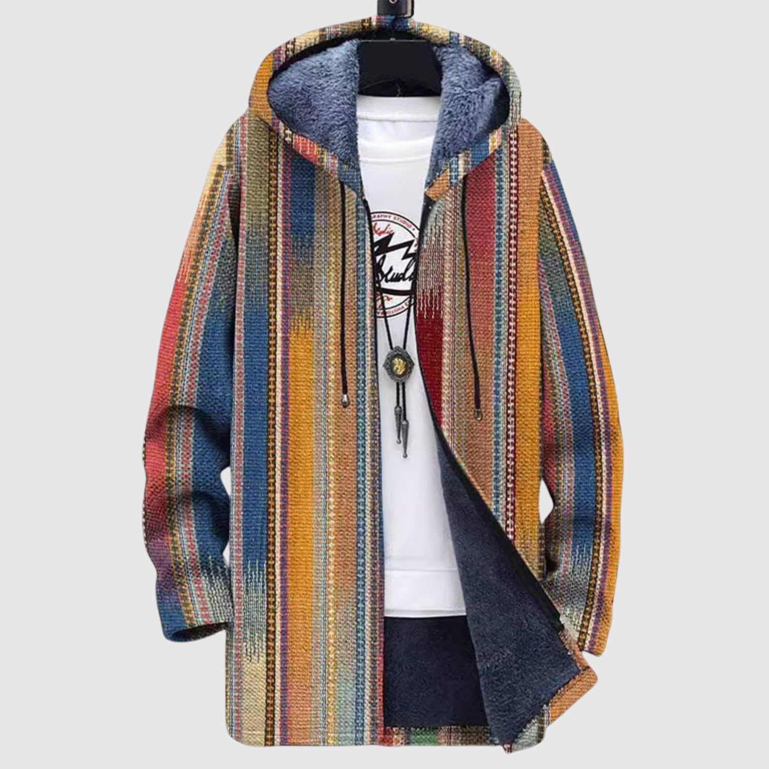 Women's warm folk print hoodie, view 2