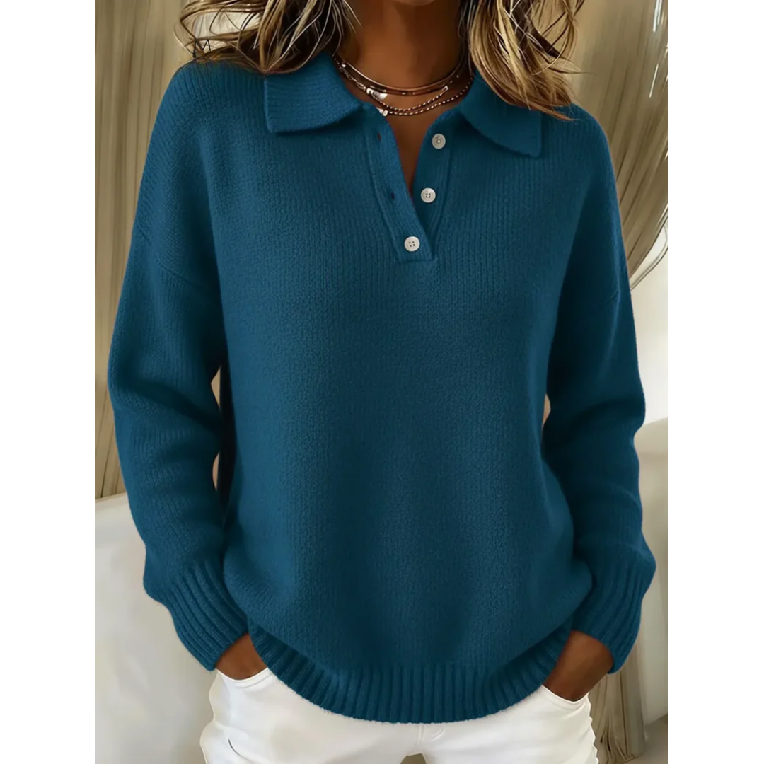 Janet women's soft polo-neck button jumper
